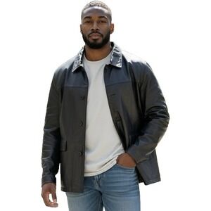 Mazzoni Leather Jacket Men's Black Button Up, All Leather, XL